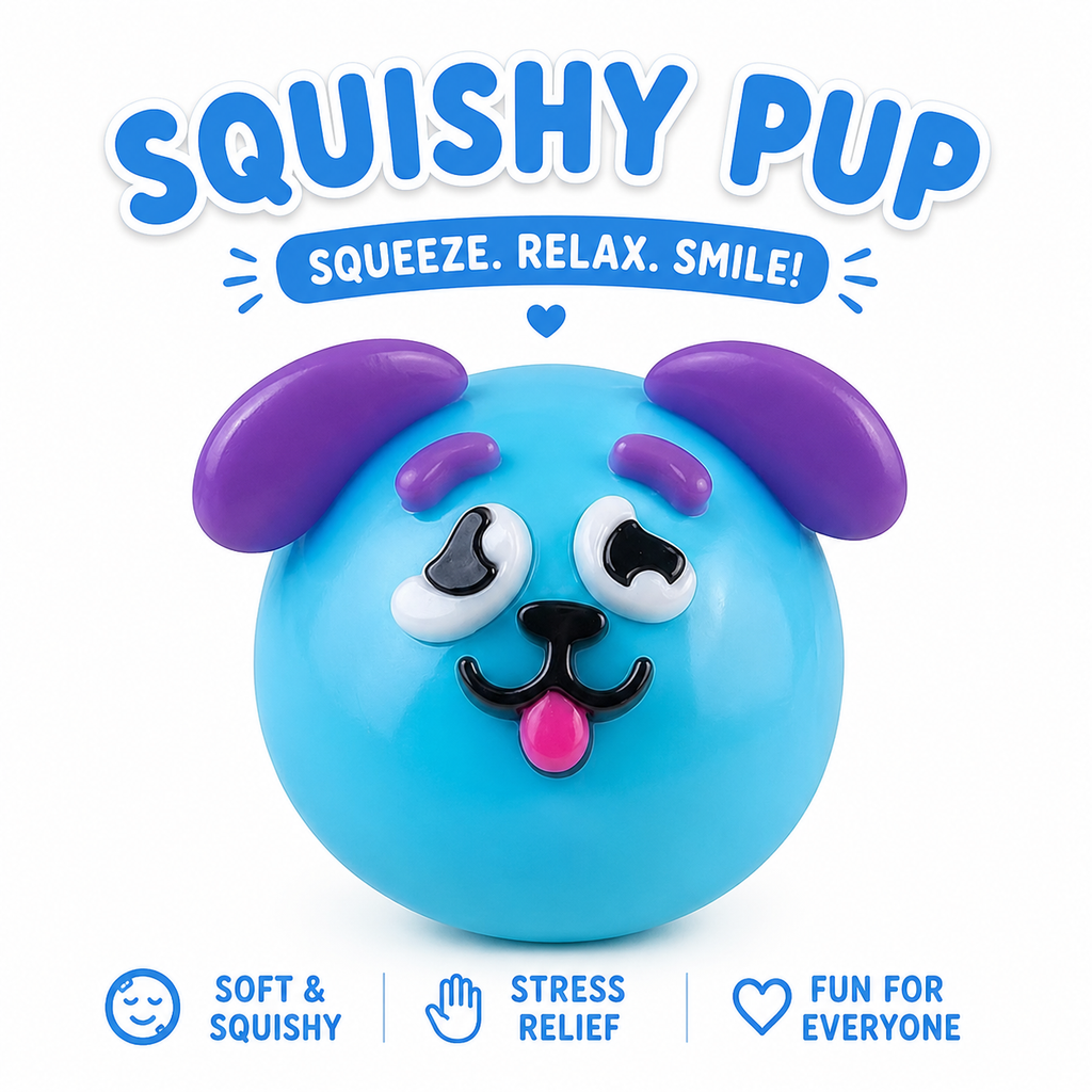 NEW Smushers Squishy - Curiosities Smushers Dog Face Swap Squishy - Cute Easy Squeezy Funny Face Squishy Stress Balls - Stress Relief Desk Accessory for Adults (Blue)