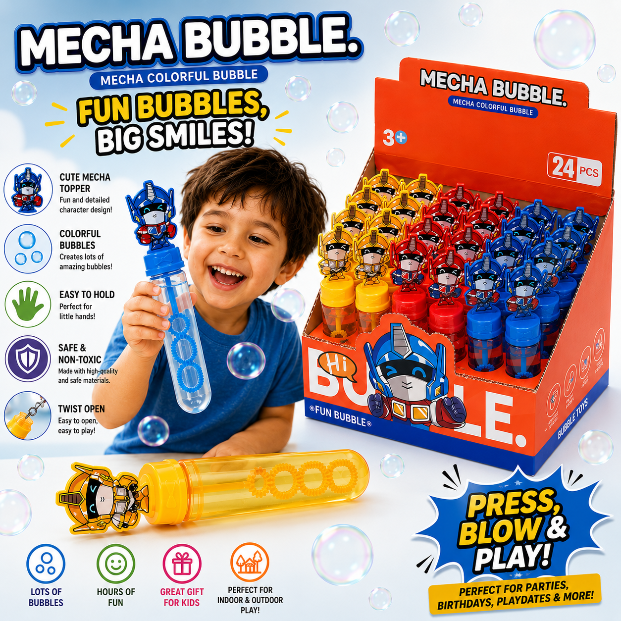 Transform Robot Party Favors Bubble Wands for Kids Rescue Robot Bubbles Birthday Party Supplies Goody Bag Stuffers Bubble Toy 24 pcs