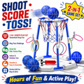Pool Basketball Hoop with 4 Balls & 12 Rings - 2-in-1 Floating Pool Toys for Kids Adults - Water Game for Indoor Outdoor Swimming Backyard Party - Portable Summer Gifts for Boys Girls Ages 8-12 - Blue
