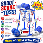Pool Basketball Hoop with 4 Balls & 12 Rings - 2-in-1 Floating Pool Toys for Kids Adults - Water Game for Indoor Outdoor Swimming Backyard Party - Portable Summer Gifts for Boys Girls Ages 8-12 - Blue
