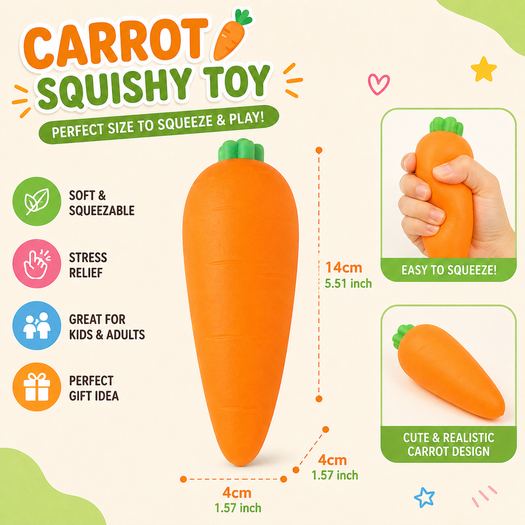 Carrot Squishy - Carrot Squishies Slow Rising Sensory Squeeze Stress Relief Toy Realistic Vegetable Fidget Toy (1 pcs)