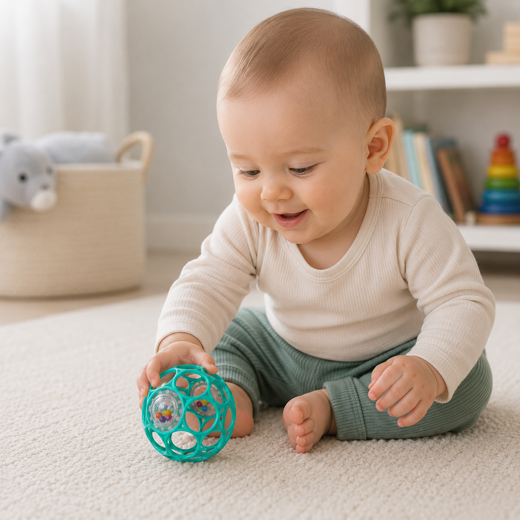 Oball Easy-Grasp Rattle BPA-Free Infant Toy in Teal - Age Newborn and up - 4 Inches