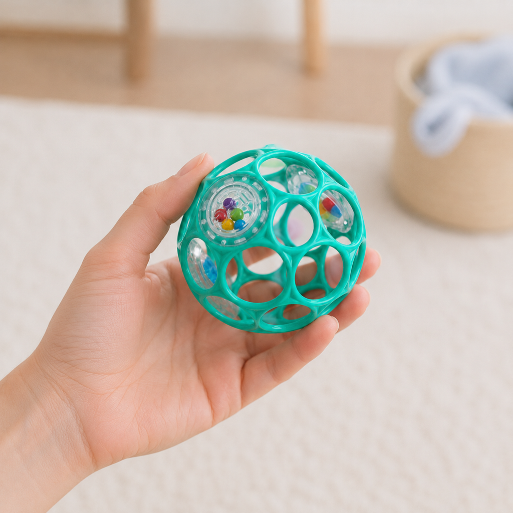 Oball Easy-Grasp Rattle BPA-Free Infant Toy in Teal - Age Newborn and up - 4 Inches
