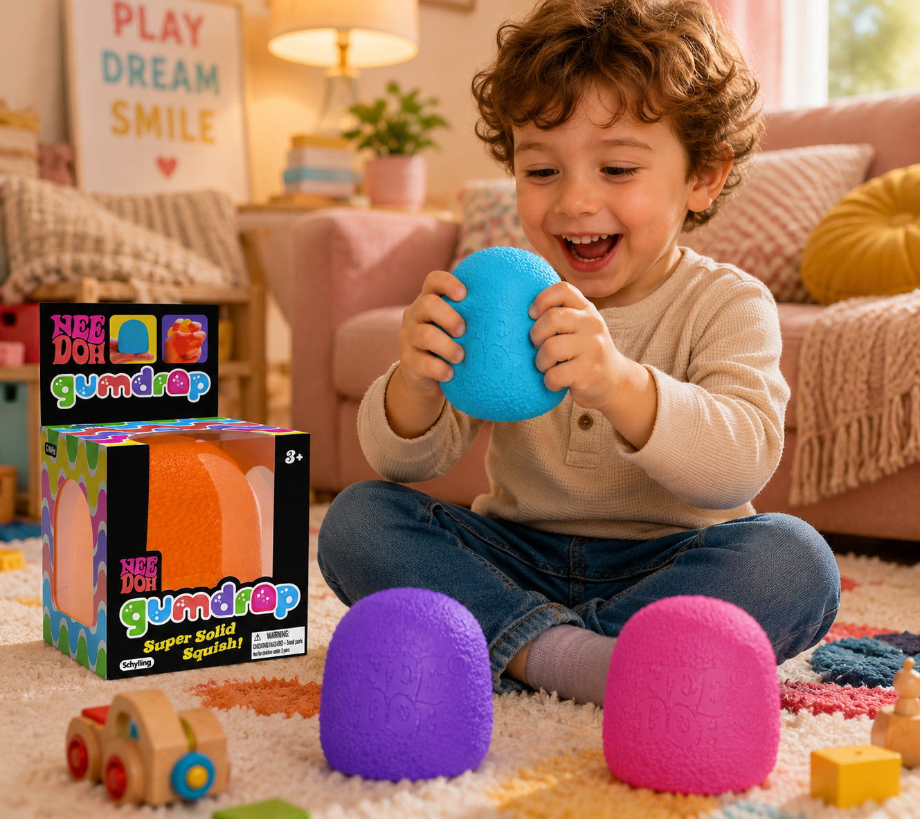Kiddo Toy World NeeDoh Gumdrop - Textured Sensory Toy with Super Solid Squish - 2.5" Tall - Colors May Vary (Pack of 1)