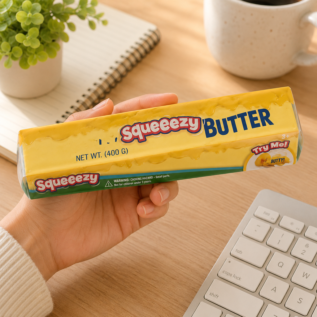 Jumbo Butter Squishy - Squeeze & Play 14oz Big Butter Stick Stress Relief Sensory Fidget Toys - Teens & Adults - Slow Rising Food Squishy for Autism, ADHD - Party Favors Gifts