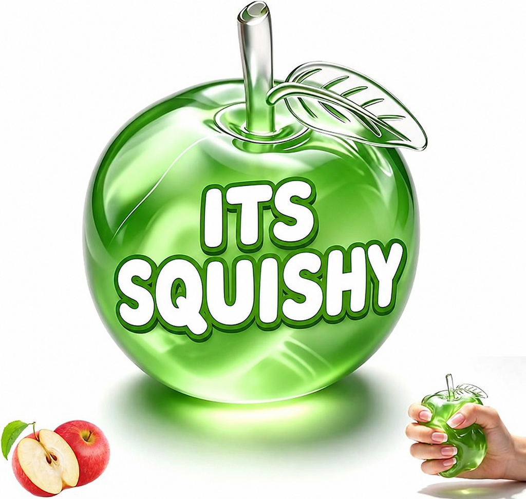 Apple Squishy - Clear Cute Fruit Stress Ball for Adults - Slow Rising Stress Relief - Stress Relief Toy - Soft Cute Fruit Anxiety Relief Doug - Cute Funny Desk Decor (Green)