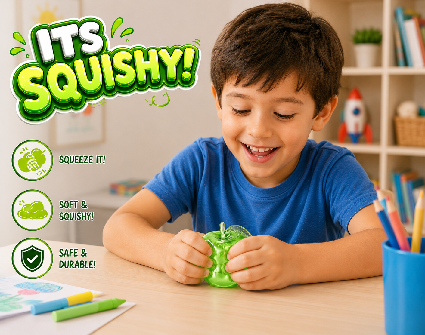 Apple Squishy - Clear Cute Fruit Stress Ball for Adults - Slow Rising Stress Relief - Stress Relief Toy - Soft Cute Fruit Anxiety Relief Doug - Cute Funny Desk Decor (Green)