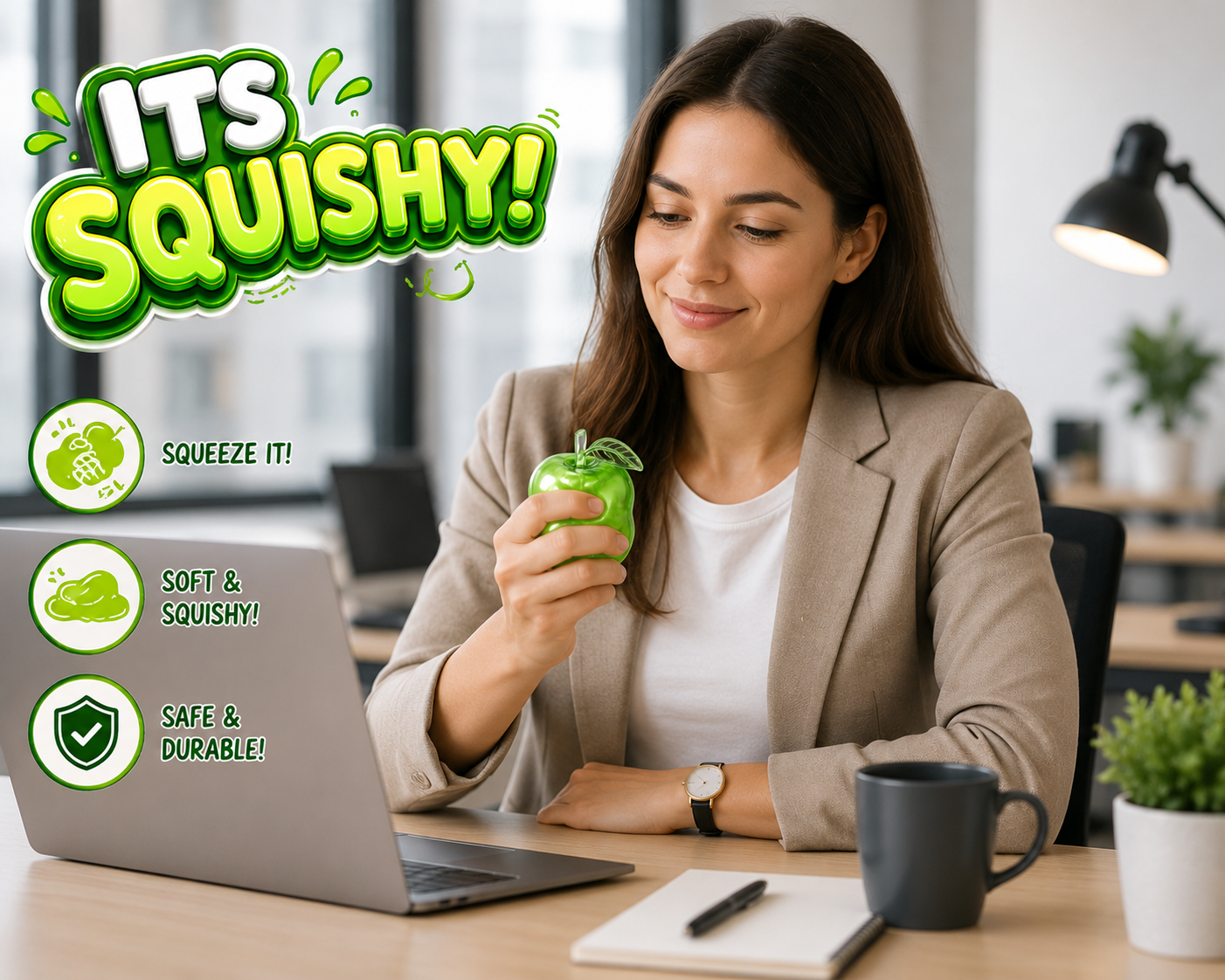 Apple Squishy - Clear Cute Fruit Stress Ball for Adults - Slow Rising Stress Relief - Stress Relief Toy - Soft Cute Fruit Anxiety Relief Doug - Cute Funny Desk Decor (Green)