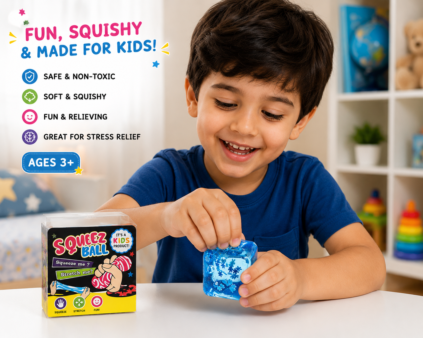 Squeeze Stress Ice Cube - Squeeze Toys Ice Cube for Kids Adults Squishies Stress Relief - Sensory Toys for Kids with Autism - Fidgets for Classroom Prize Toys