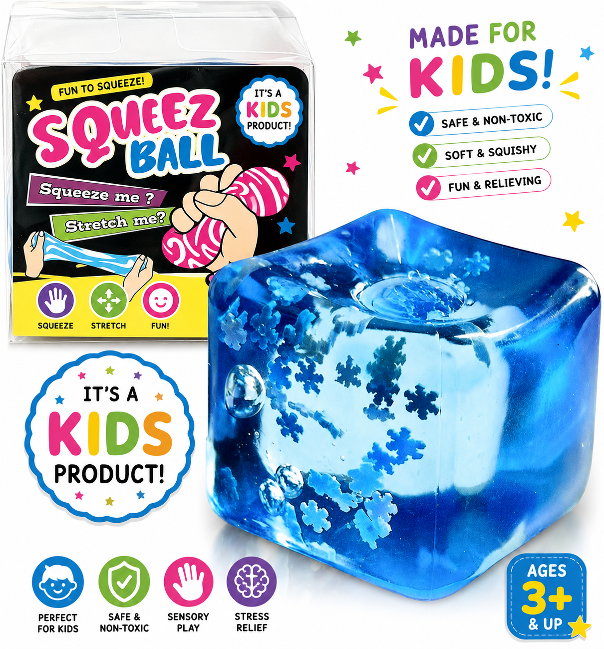Squeeze Stress Ice Cube - Squeeze Toys Ice Cube for Kids Adults Squishies Stress Relief - Sensory Toys for Kids with Autism - Fidgets for Classroom Prize Toys