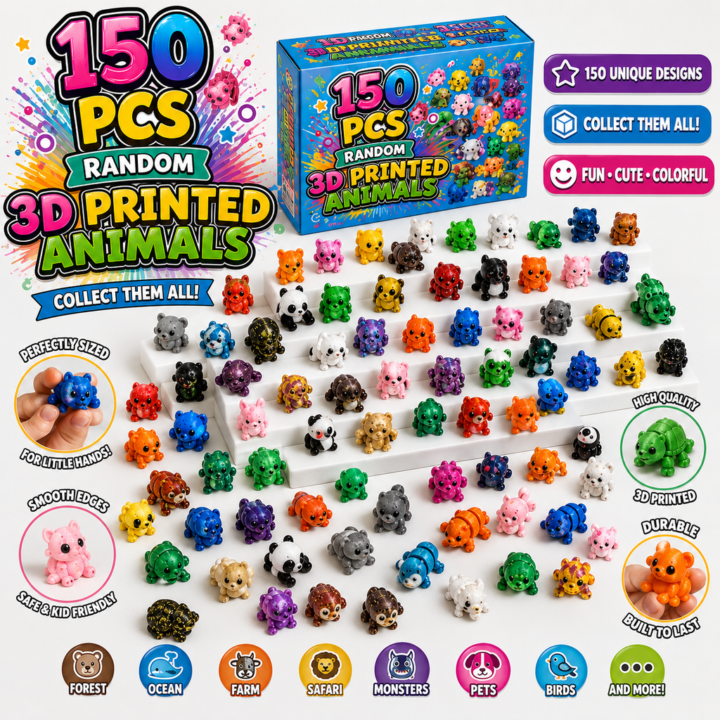 150Pcs Random 3D Printed Animals - Mystery Pack Articulated Figurines Fidget Toy - Gifts for Kids Graduation Rewards - Easter Egg Stuffers - Birthday Gifts(Varying Sizes)