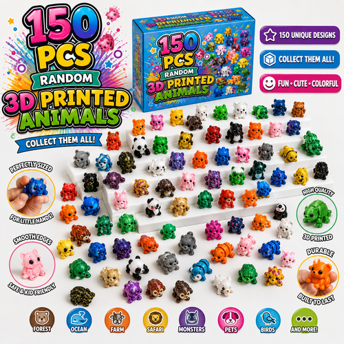 150Pcs Random 3D Printed Animals - Mystery Pack Articulated Figurines Fidget Toy - Gifts for Kids Graduation Rewards - Easter Egg Stuffers - Birthday Gifts(Varying Sizes)