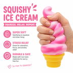 Ice Cream Squeeze Squishy - Ice Cream Cone Squishy - Slow Rise Sensory Fidget Toy - Easter Basket Stuffers Party Favors Summer Sensory Stress Relief - Kawaii Dessert (Pink)