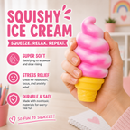 Ice Cream Squeeze Squishy - Ice Cream Cone Squishy - Slow Rise Sensory Fidget Toy - Easter Basket Stuffers Party Favors Summer Sensory Stress Relief - Kawaii Dessert (Pink)