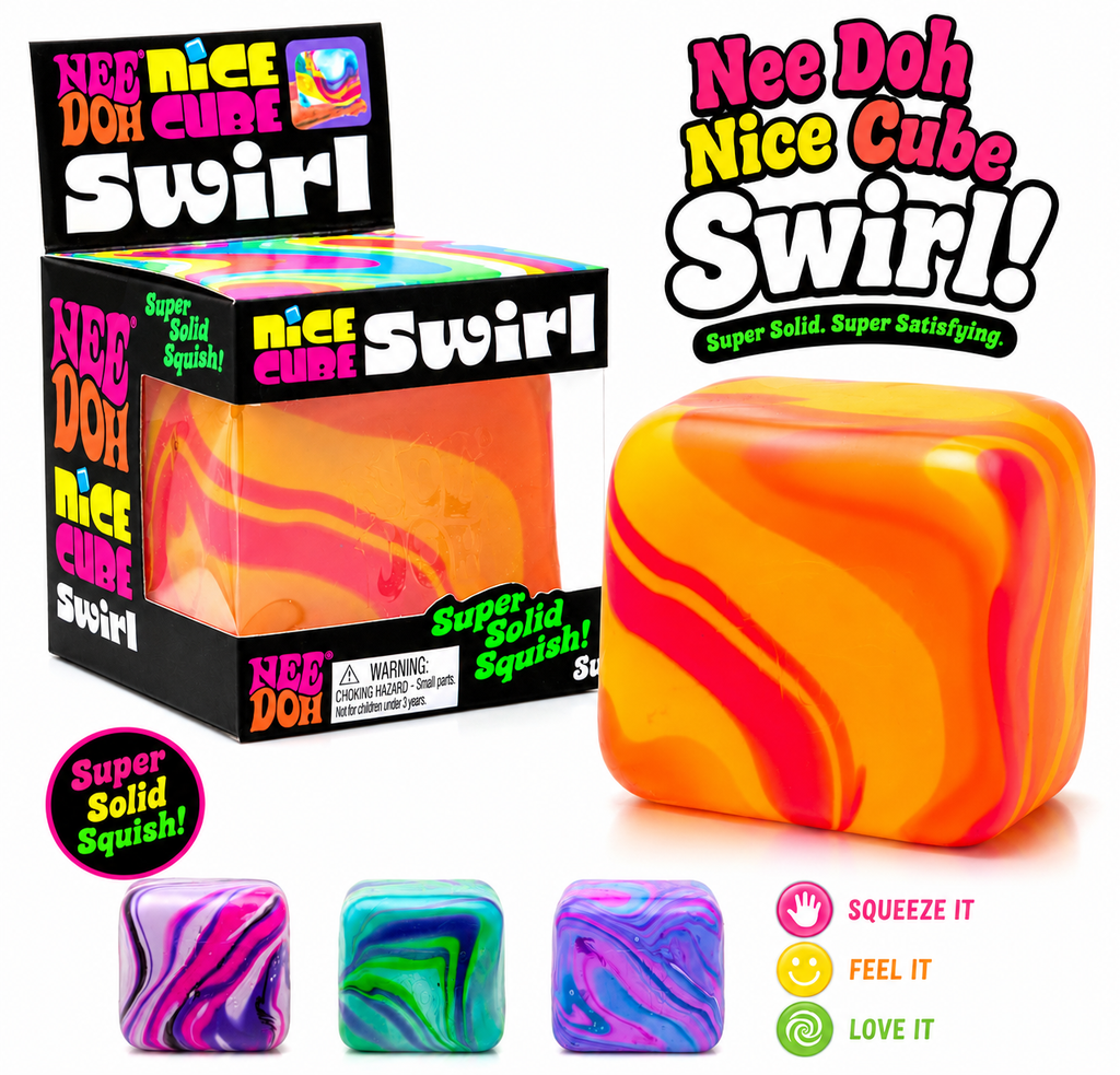 Kiddo Toy World NeeDoh Nice Cube Swirl - Sensory Toy with a Super Solid Squish - Stress Cubes Unique, Swirling Color Blend - Color May Vary (1 Per Pack)