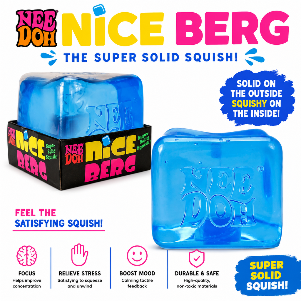 Kiddo Toy World NeeDoh Nice Berg - Giant NeeDoh Nice Cube - Squishy Fidget - Stress Cube - Stress Relief - Sensory Squeeze Toy with a Super Solid Squish (Pack of 1)