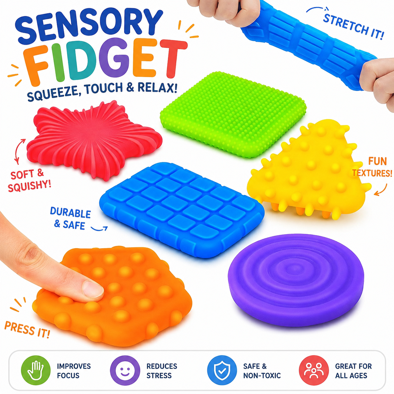 Squishy Sensory Toys for Kids Toddlers - 6 Pcs Set Super Soft & Textured Sensory Fidget Toy for Autistic Children Special Needs - Stress Calming Toys for Kids - Baby Stocking Stuffers Fidget Toy for Autism - ADHD