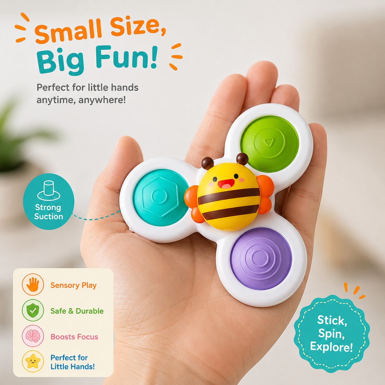 Strong Suction Cup Fidget - Rotating Sensory Bath Toys for Baby Christmas Stocking Stuffers - Airplane Car Travel Table & Window Toys for Toddler Boys and Girls - 10+ Months