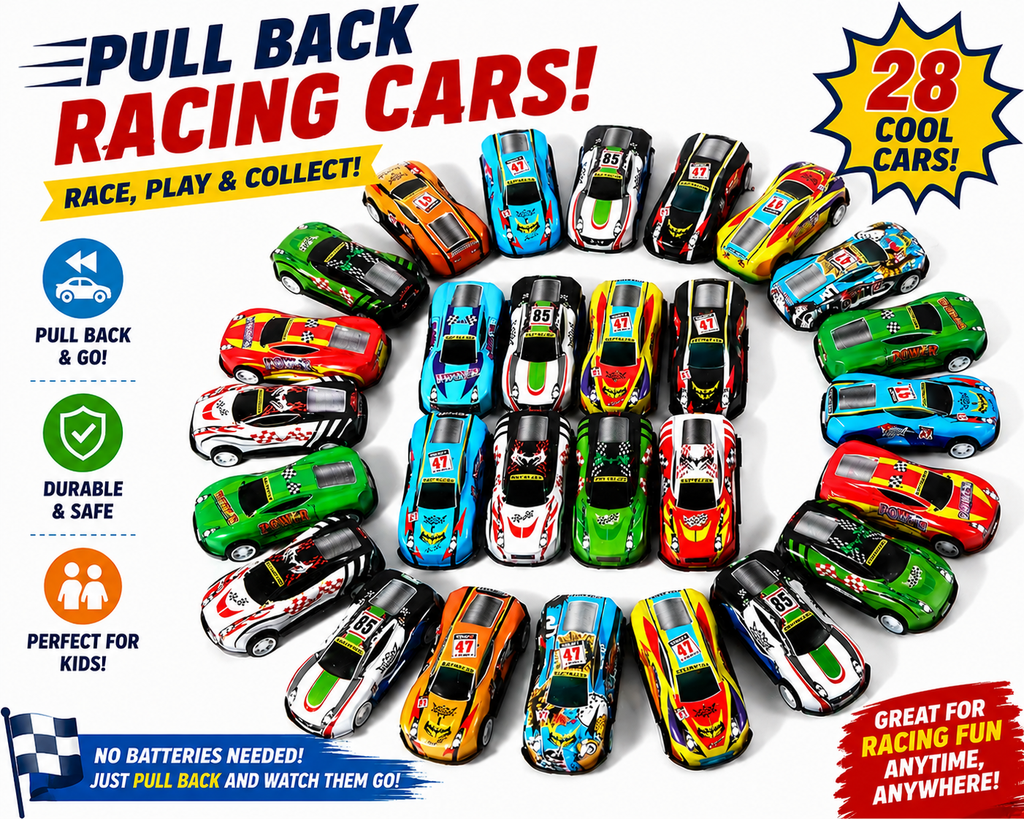 28 Pack Pull Back Cars for Kids - Mini Vehicles Toy Bulk Party Favor Race Cars Toys - Goodie Bag Stuffers - Pinata Fillers for Boys Girls Toddlers