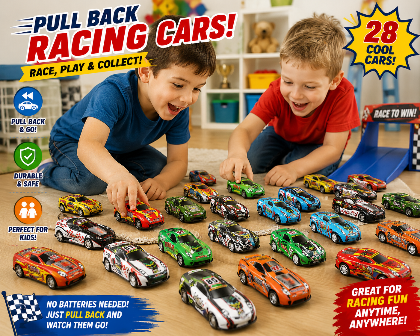 28 Pack Pull Back Cars for Kids - Mini Vehicles Toy Bulk Party Favor Race Cars Toys - Goodie Bag Stuffers - Pinata Fillers for Boys Girls Toddlers