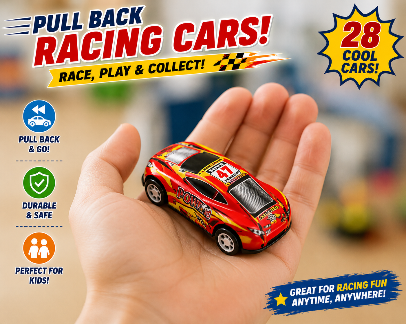 28 Pack Pull Back Cars for Kids - Mini Vehicles Toy Bulk Party Favor Race Cars Toys - Goodie Bag Stuffers - Pinata Fillers for Boys Girls Toddlers
