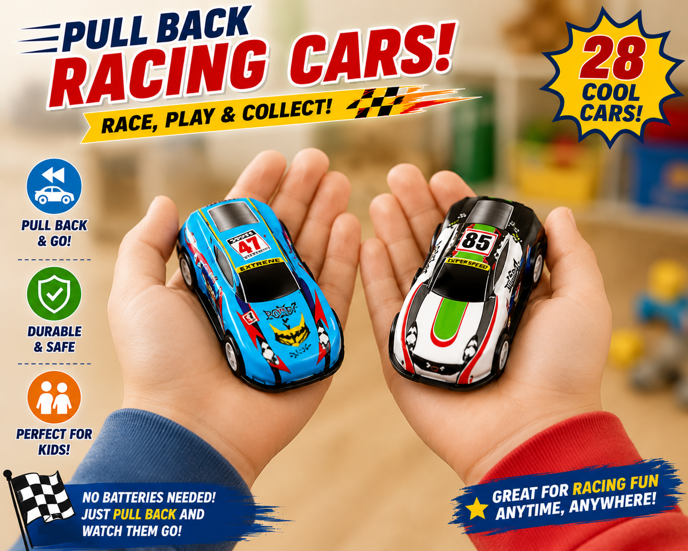 28 Pack Pull Back Cars for Kids - Mini Vehicles Toy Bulk Party Favor Race Cars Toys - Goodie Bag Stuffers - Pinata Fillers for Boys Girls Toddlers