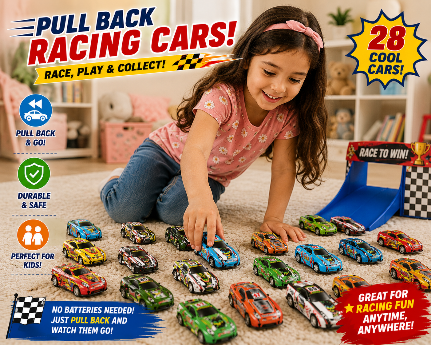 28 Pack Pull Back Cars for Kids - Mini Vehicles Toy Bulk Party Favor Race Cars Toys - Goodie Bag Stuffers - Pinata Fillers for Boys Girls Toddlers