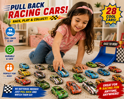28 Pack Pull Back Cars for Kids - Mini Vehicles Toy Bulk Party Favor Race Cars Toys - Goodie Bag Stuffers - Pinata Fillers for Boys Girls Toddlers