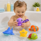 Infant Bath Toys for 18 Months - 6 Pcs Set - No Hole Animal Bathtub Toys - Baby Bath Tub Toys