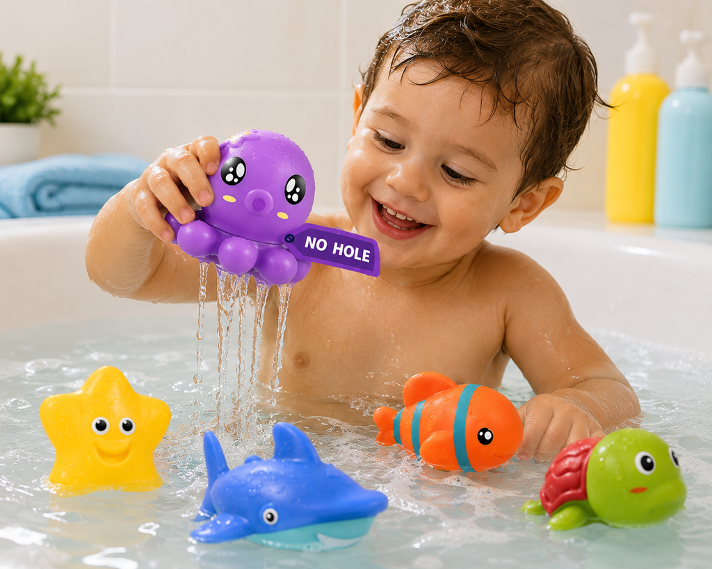 Infant Bath Toys for 18 Months - 6 Pcs Set - No Hole Animal Bathtub Toys - Baby Bath Tub Toys