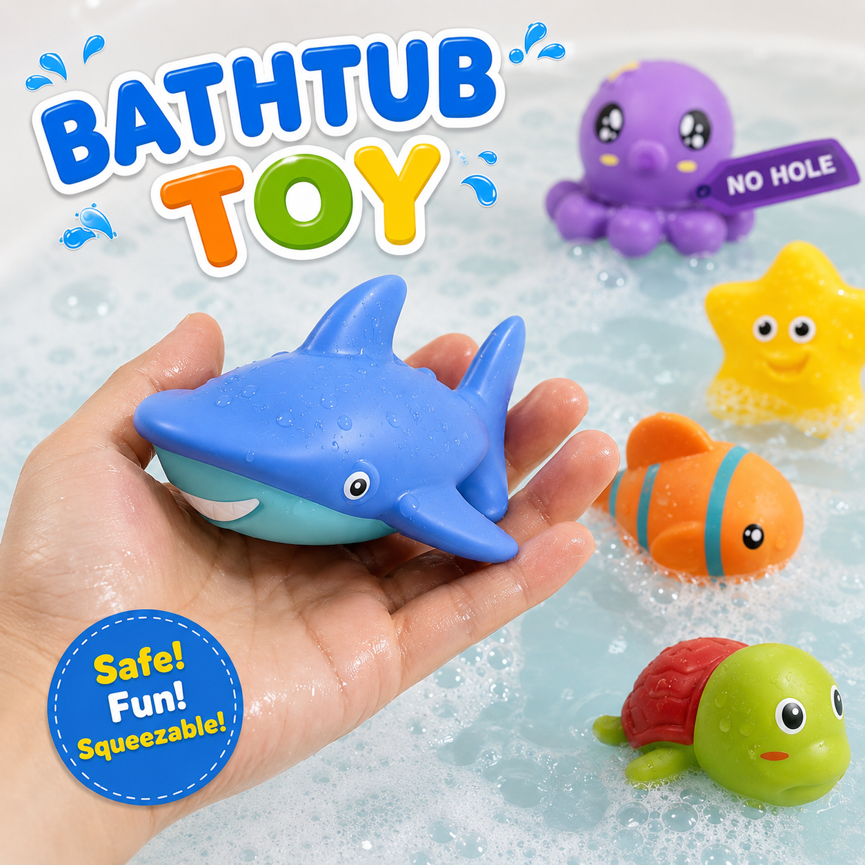 Infant Bath Toys for 18 Months - 6 Pcs Set - No Hole Animal Bathtub Toys - Baby Bath Tub Toys