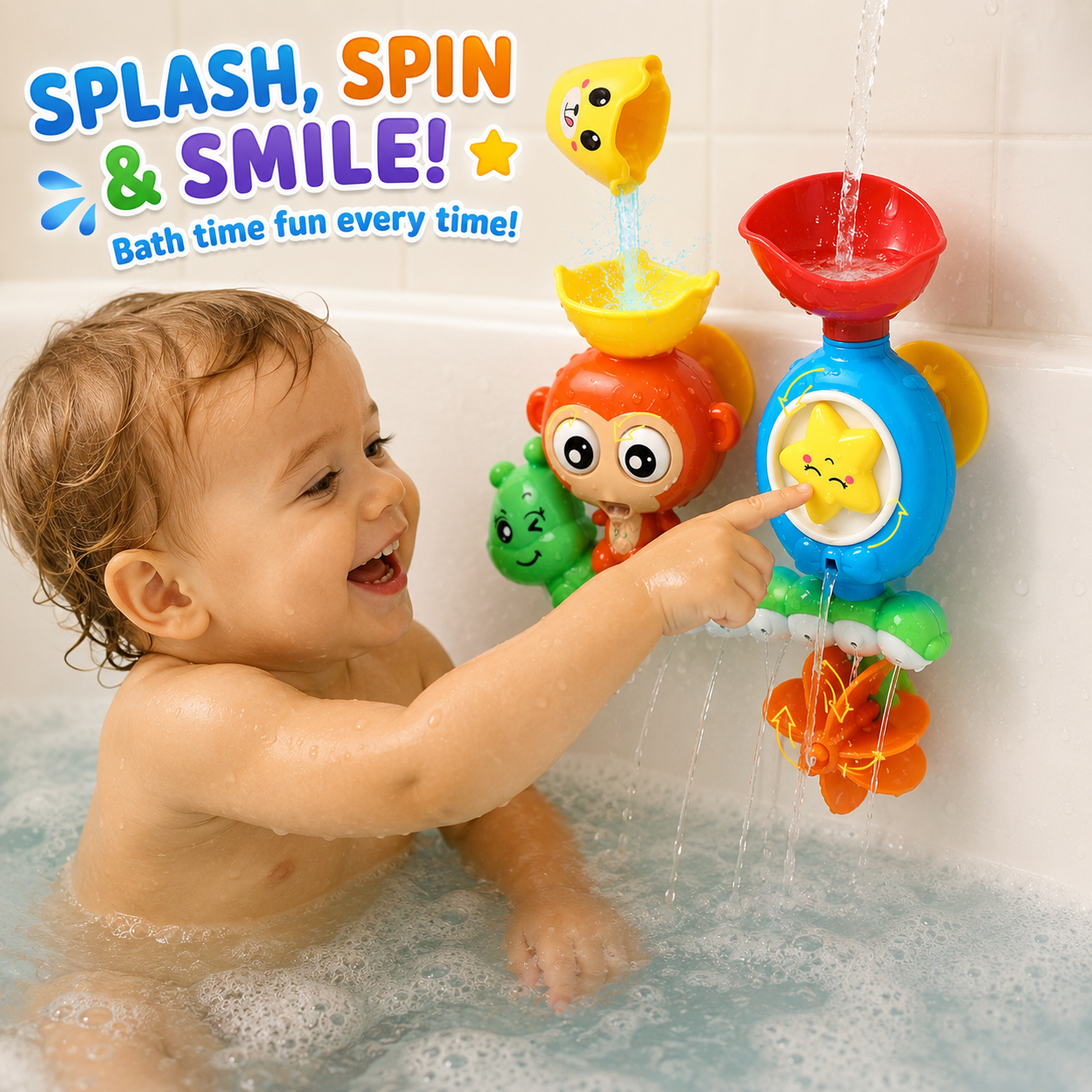 Bath Toys for Toddlers Age 1 2 3 Year Old Girl Boy - Preschool New Born Baby Bathtub Water Toys - Durable Interactive Multicolored Infant Toy - Lovely Monkey Caterpillar - 2 Strong Suction Cups