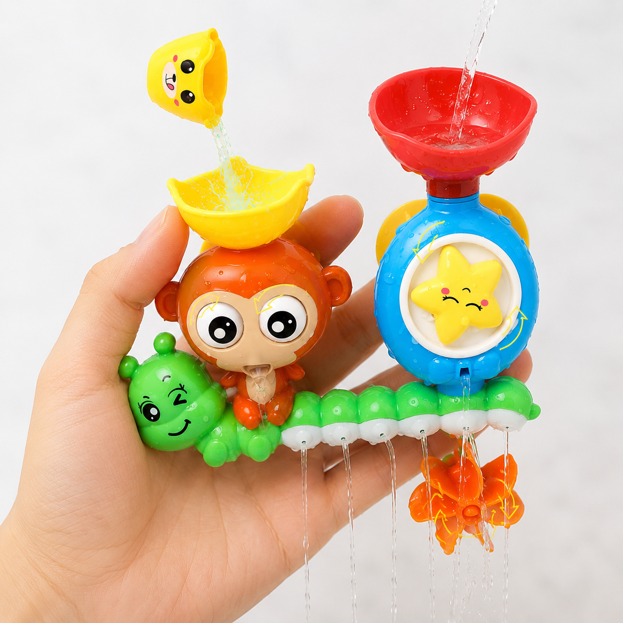 Bath Toys for Toddlers Age 1 2 3 Year Old Girl Boy - Preschool New Born Baby Bathtub Water Toys - Durable Interactive Multicolored Infant Toy - Lovely Monkey Caterpillar - 2 Strong Suction Cups