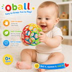 Bright Starts Oball Easy Grasp Classic Ball BPA-Free Infant Toy - Red, Yellow, Green, Blue - Newborn and Up - 4 Inches
