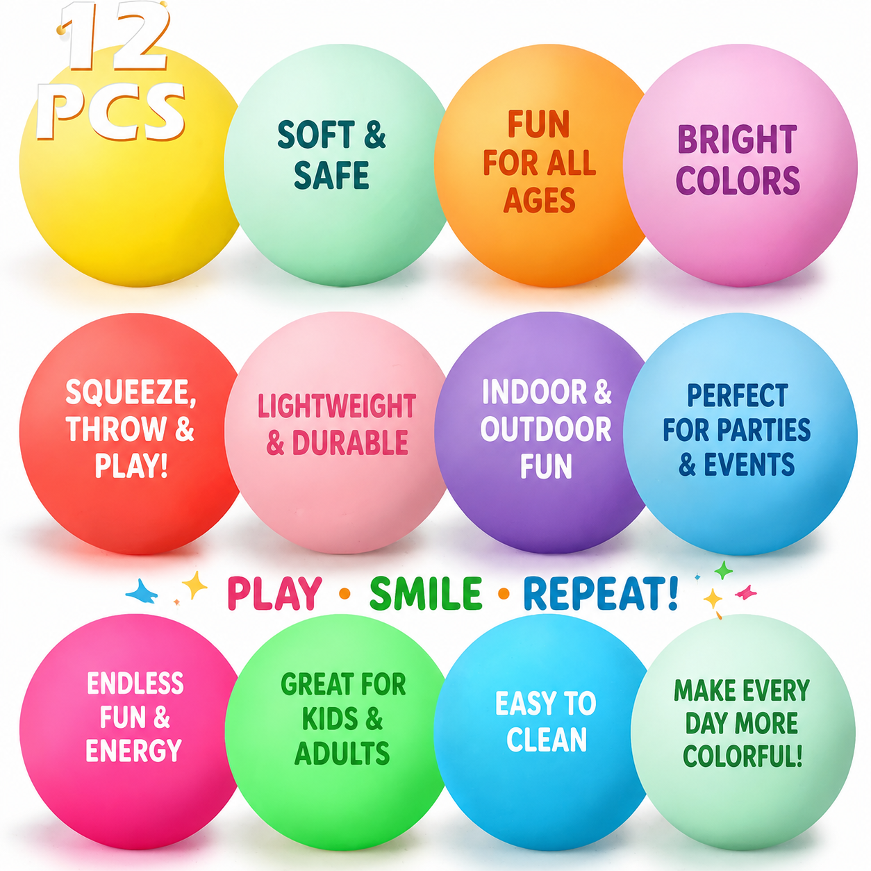 12 Pcs Stress Balls Set for Adults and Kids - Squishy Ball Sensory Fidget Toys for Anxiety Relief - Squeeze Ball Party Favors Bulk Pack - Classroom Prize - Birthday Halloween