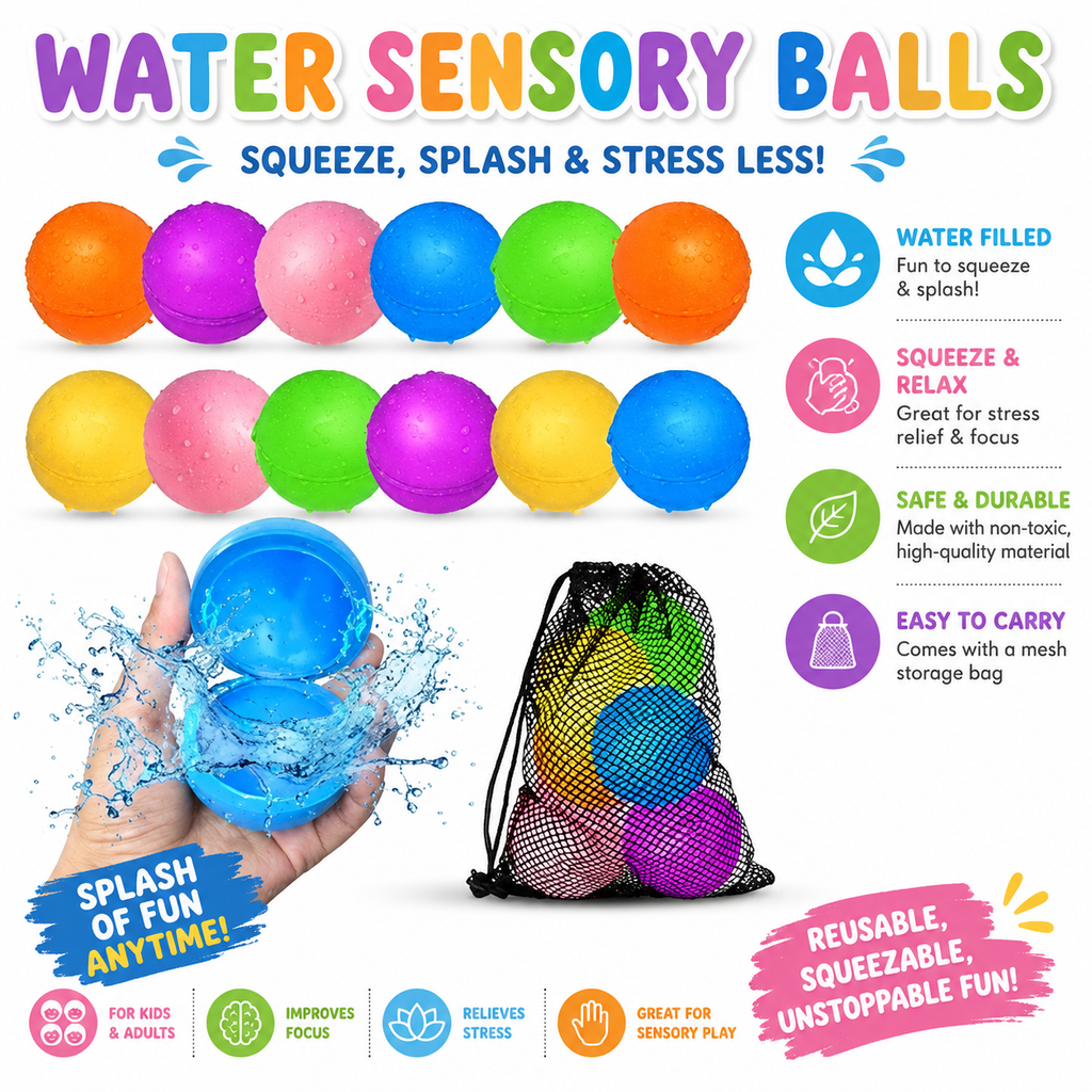 12Pcs Reusable Water Balloons - Pool Beach water Toys for Boys and Girls - Outdoor Summer Toys for Kids Ages 3-12