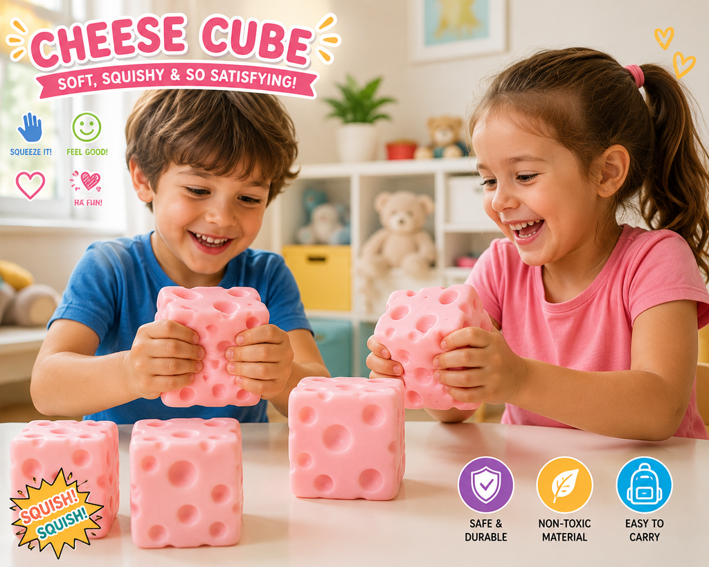 Pink Cheese Squishy - Squeeze Cheese Toys with Soft Skin-Feel for Stress & Anxiety Relief Fidget