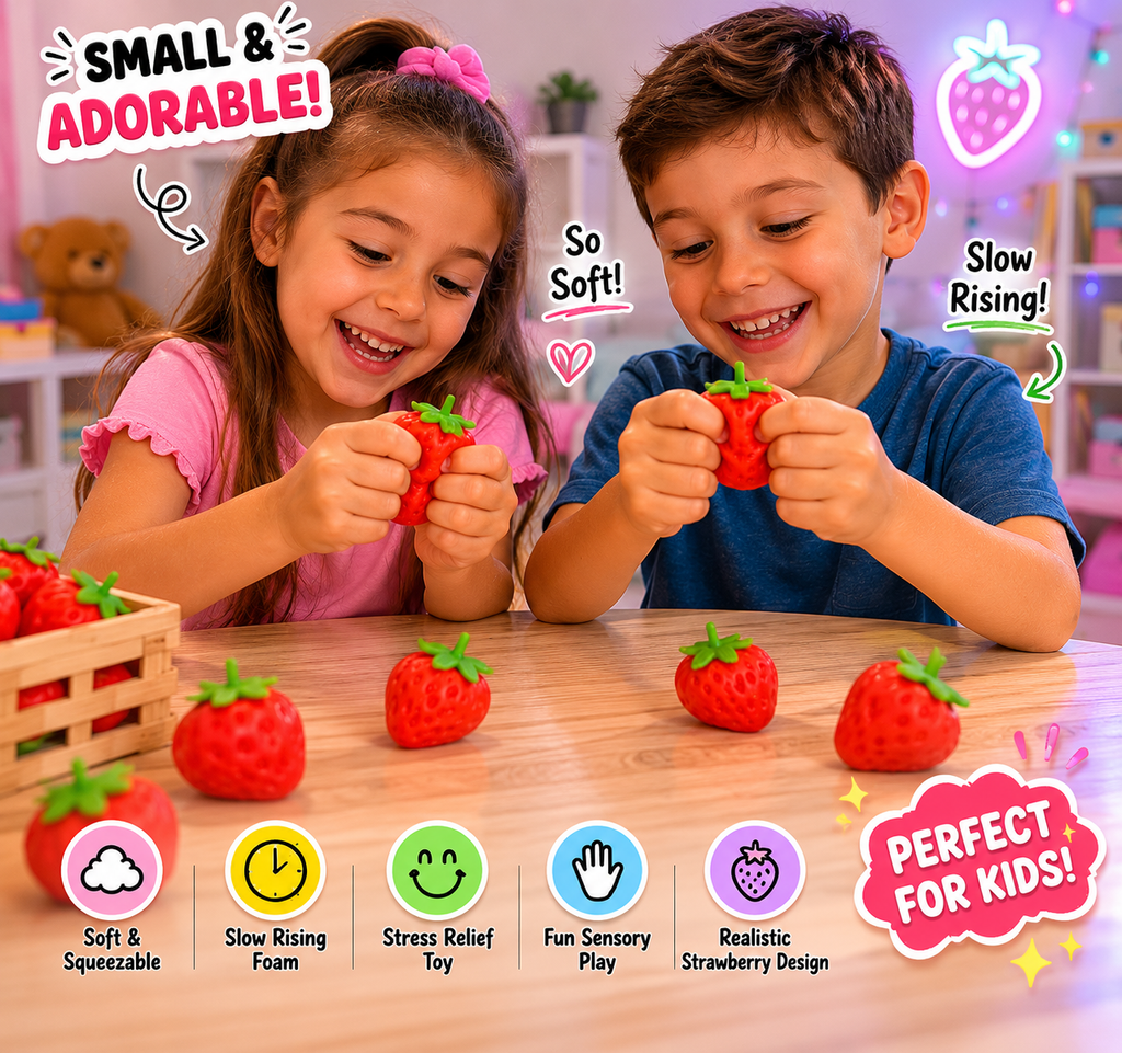 Strawberry Squishy - Realistic Strawberry Ball Relieve Stress and Anxiety - Party Favor Slow Rise Pressure Release Toy