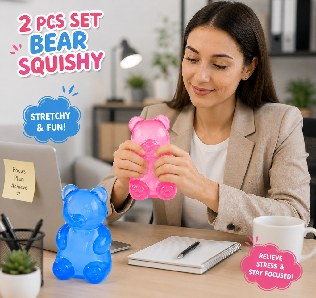 2Pcs Gummy Bear Squishy - Stress Bear Squishy Relief Squeeze Balls for Adults - Valentines Day Birthday Gifts Party (Pink + Blue)