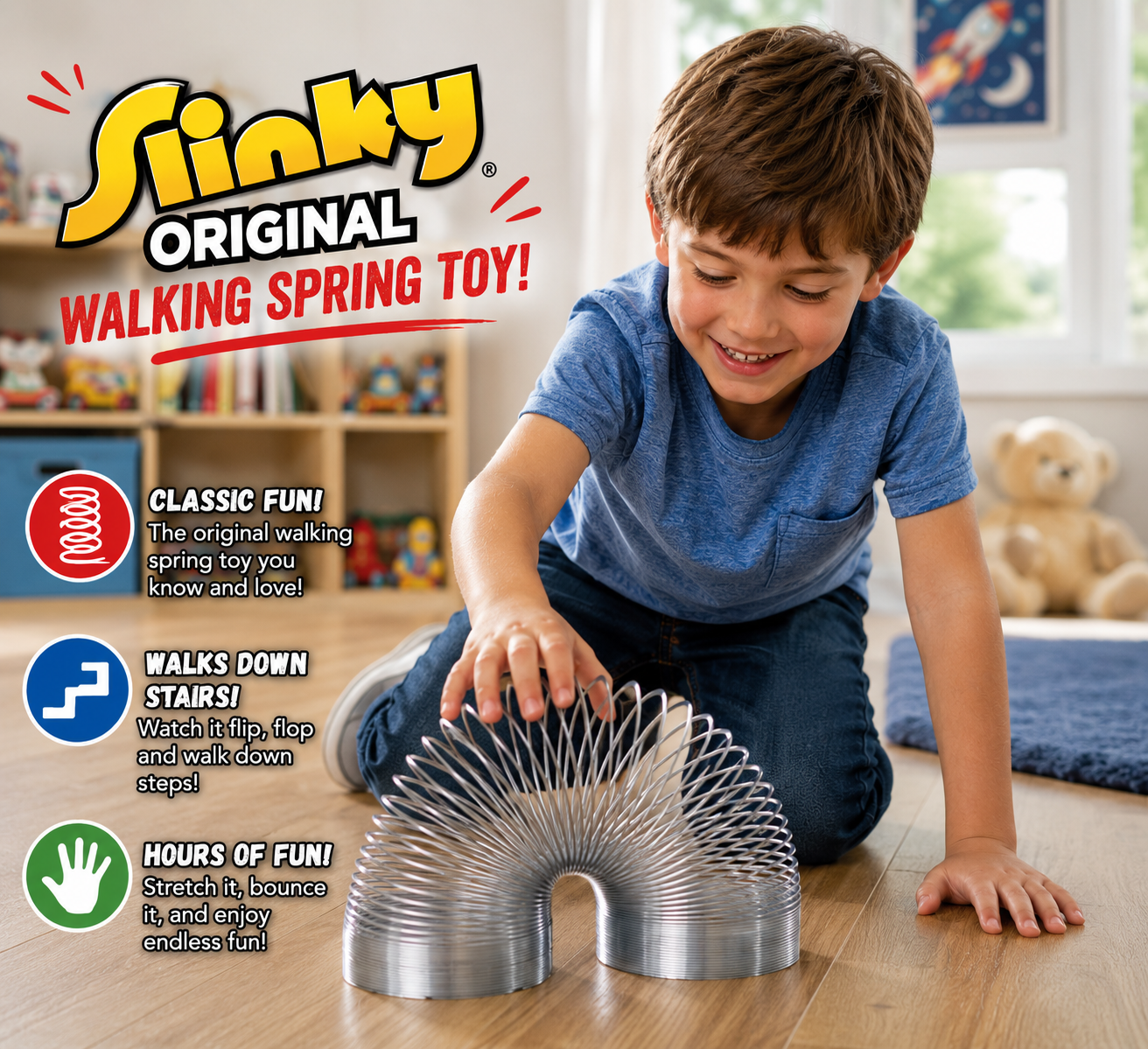 The Original Slinky Walking Spring Toy - 2.75-inch Diameter Metal Slinky - Fidget Toys