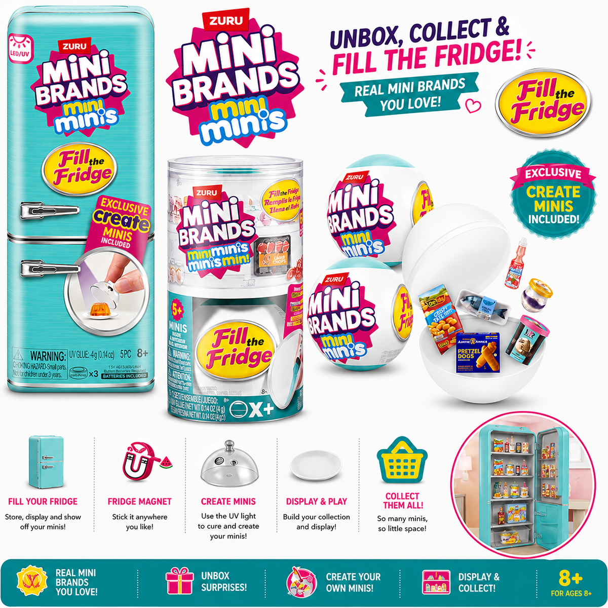 ZURU Mini Brands Fill the Fridge Mini Fridge Playset 1 Fridge 2 Capsules