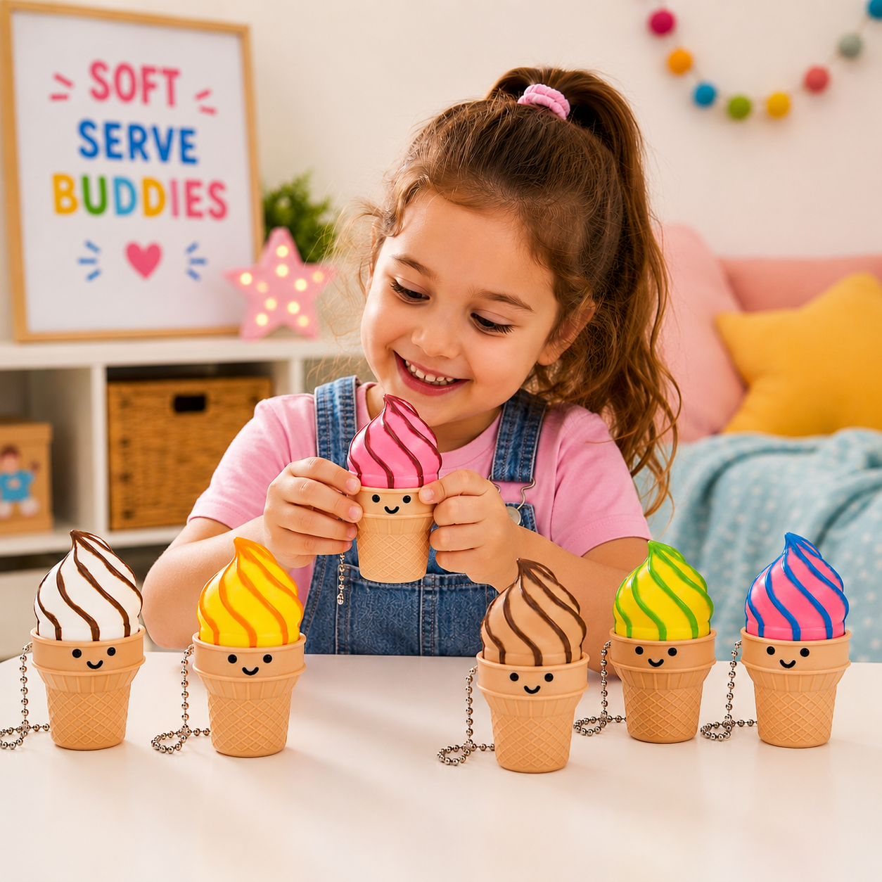 Ice Cream Clicker Fidget Toy Keychain – Satisfying Mechanical Switch Sensory Toy – Cute Backpack Charm & Stress Relief Gift for Teens & Adults (Deluxe Swirl 6-Pack)