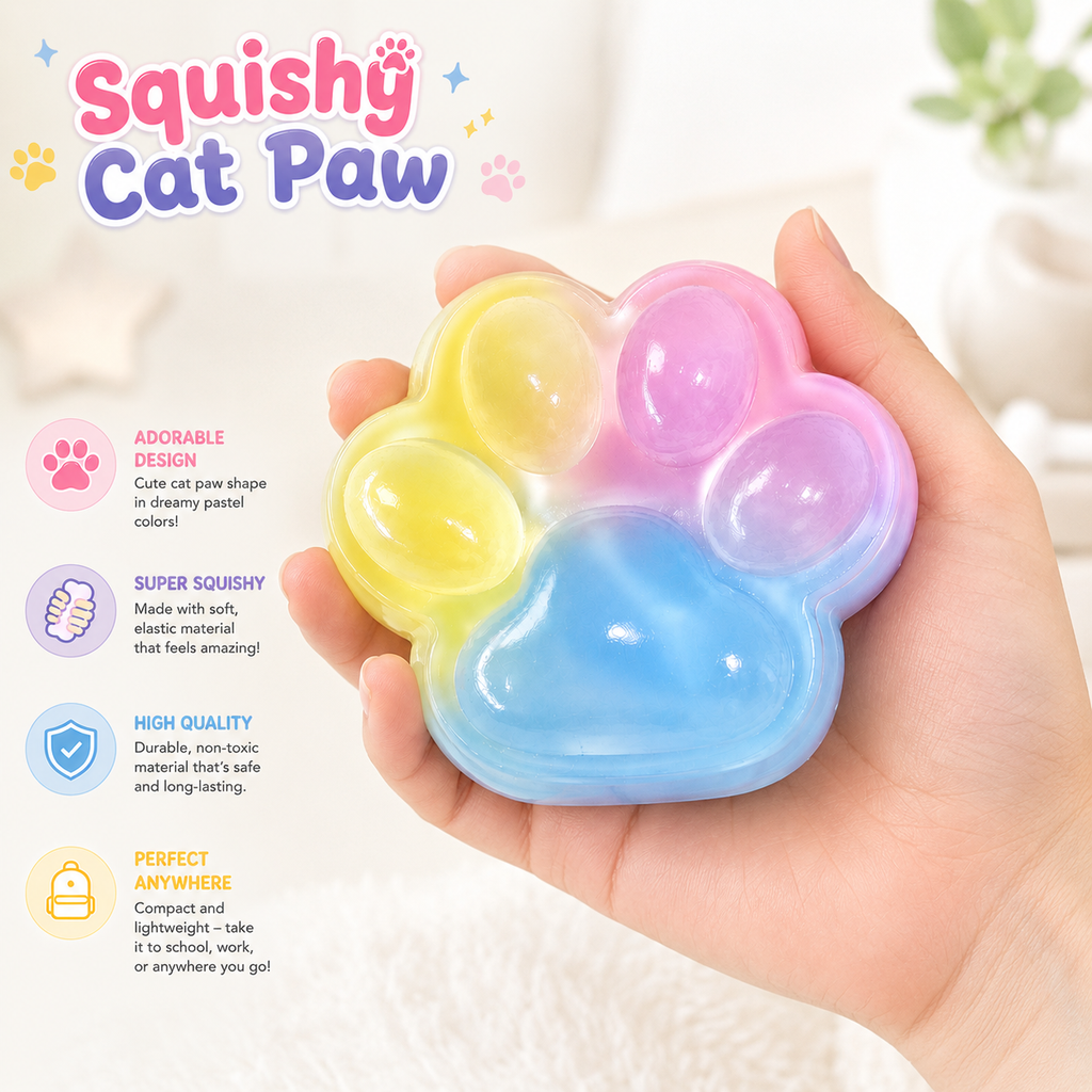 Big Taba Squishy Cat Paw - 5 in Large Paw Squeeze Toy for Stress Relief and Relax - Sticky Squishies Fidget Toys for Party Favors Novelty Things Birthday Gift (Tri-Color)