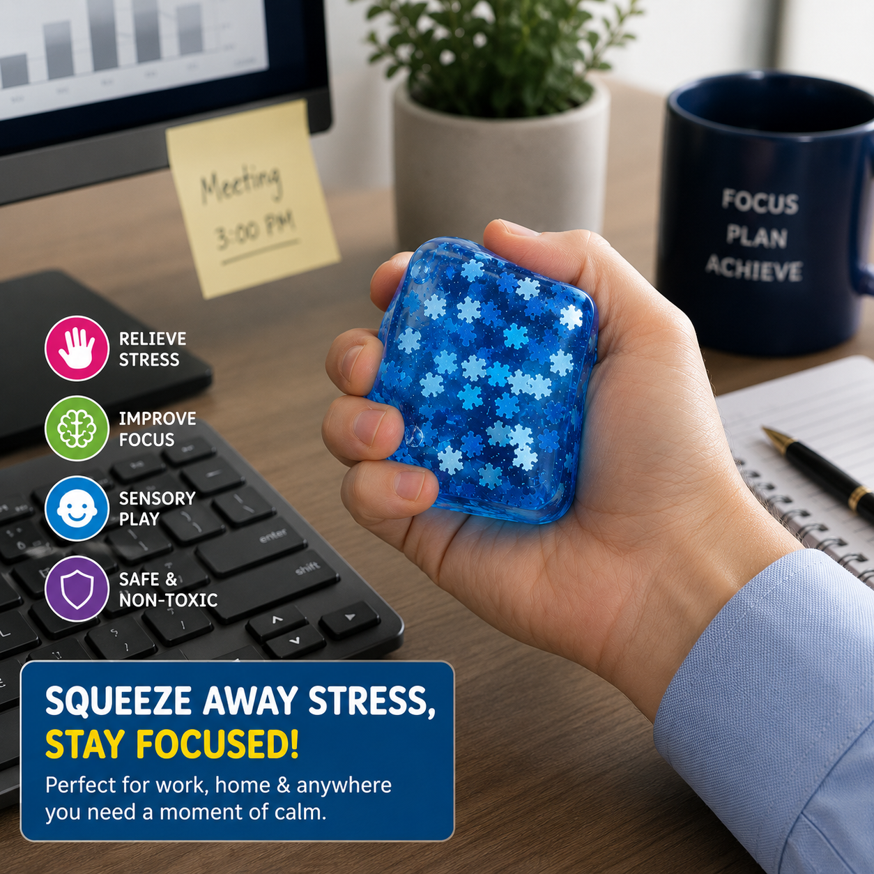 Squeeze Stress Ice Cube - Squeeze Toys Ice Cube for Kids Adults Squishies Stress Relief - Sensory Toys for Kids with Autism - Fidgets for Classroom Prize Toys