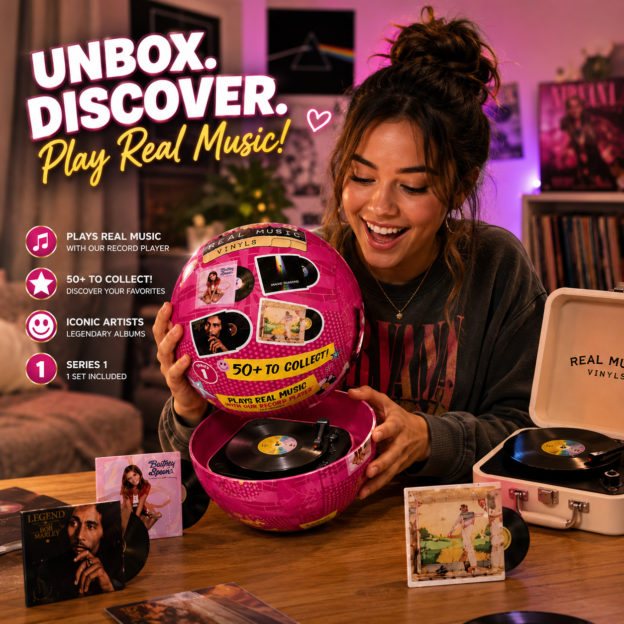 MGA's Miniverse Real Music Vinyl Mystery Blind Packaging - Lot of 4 - Mini Playable Records - 4 Vinyl Records per Pack - Sleeve & Keychain - Collectors - Gift - Britney Spears - Elton John - TLC