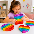 4 Pack Rainbow Pop it Fidget Toy - Bubble Sensory Toy for Kids and Adults - Stress Reliever - 4 Shapes Poppers - Heart - Circle - Octagon - Square Pressure Relieving