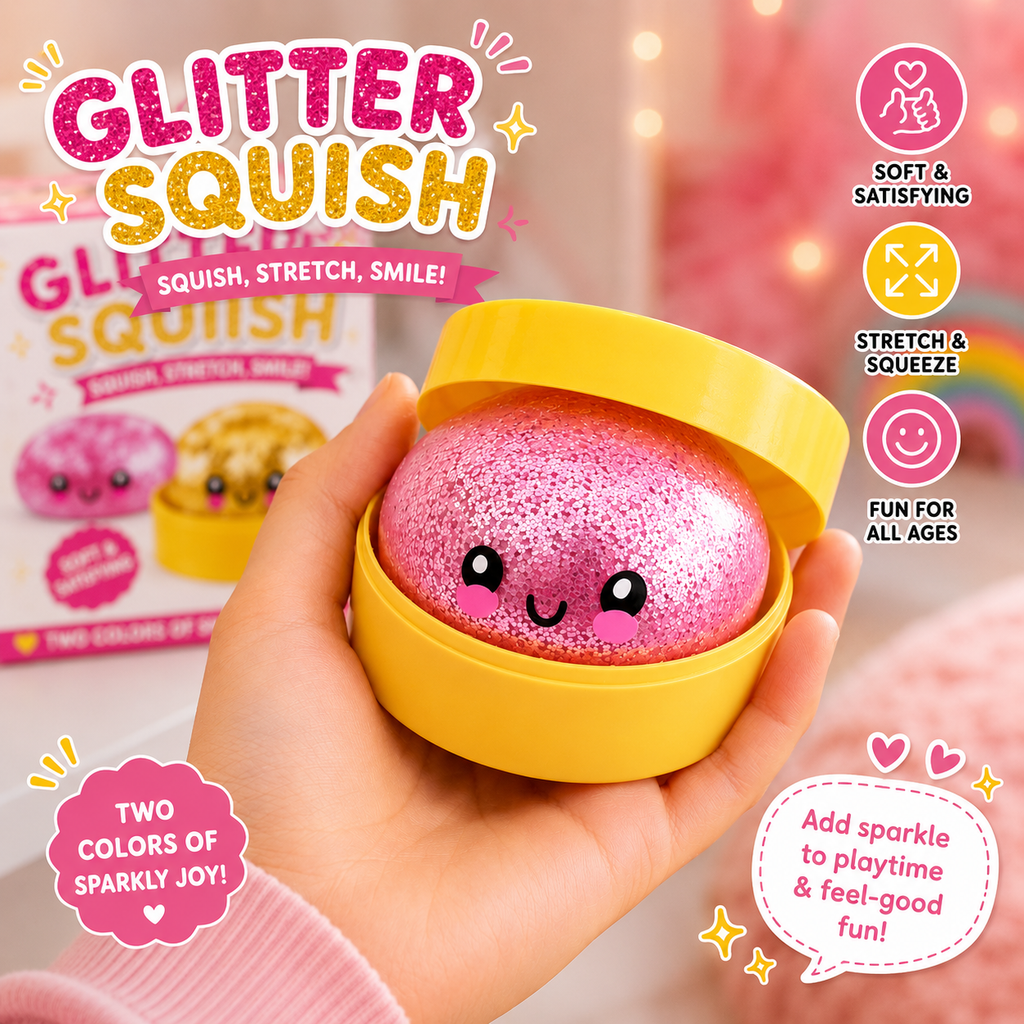 2 Pack Mini Dumpling Squishy Fidget Toys - Glitter & Bead Filled Stress Balls - Soft Slow Rising TPR Smiley Squeeze Toy - Tear-Resistant Sensory Toy for Stress Relief - Party Favors (Pink & Gold)