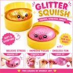 2 Pack Mini Dumpling Squishy Fidget Toys - Glitter & Bead Filled Stress Balls - Soft Slow Rising TPR Smiley Squeeze Toy - Tear-Resistant Sensory Toy for Stress Relief - Party Favors (Pink & Gold)