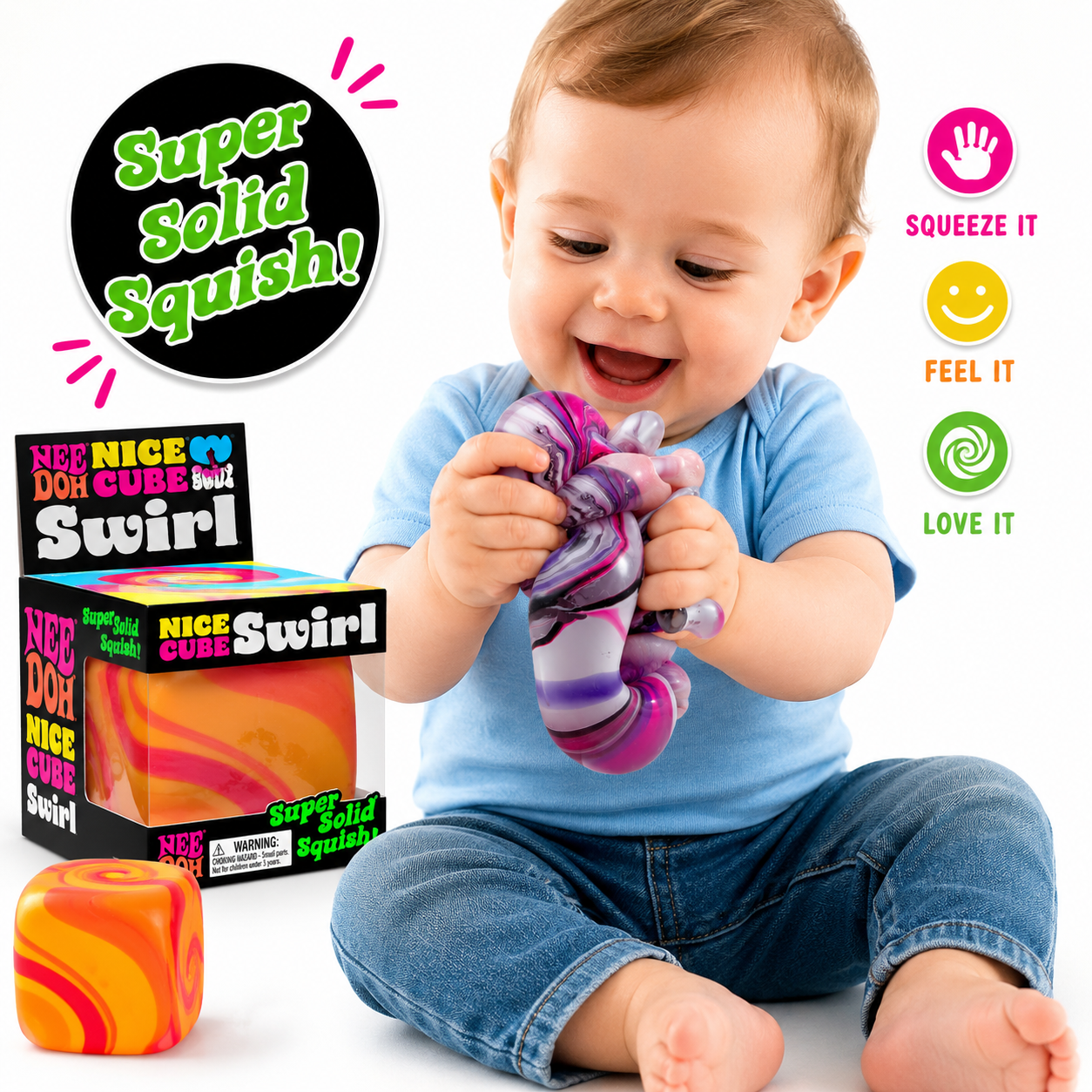 Kiddo Toy World NeeDoh Nice Cube Swirl - Sensory Toy with a Super Solid Squish - Stress Cubes Unique, Swirling Color Blend - Color May Vary (1 Per Pack)