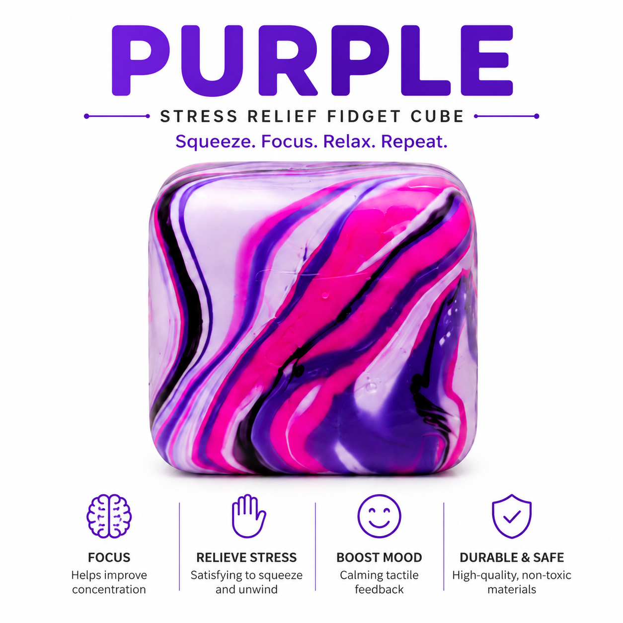 Kiddo Toy World NeeDoh Nice Cube Swirl - Sensory Toy with a Super Solid Squish - Stress Cubes Unique, Swirling Color Blend - Color May Vary (1 Per Pack)